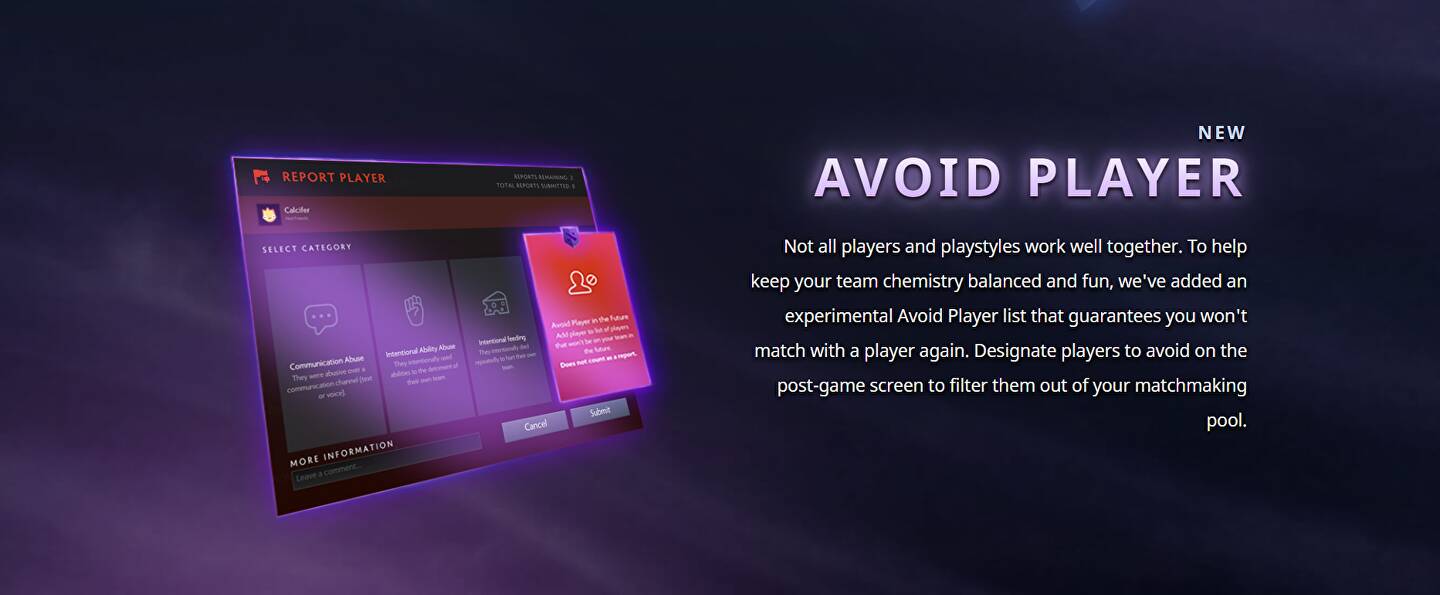 Dota 2 Avoid Player Feature