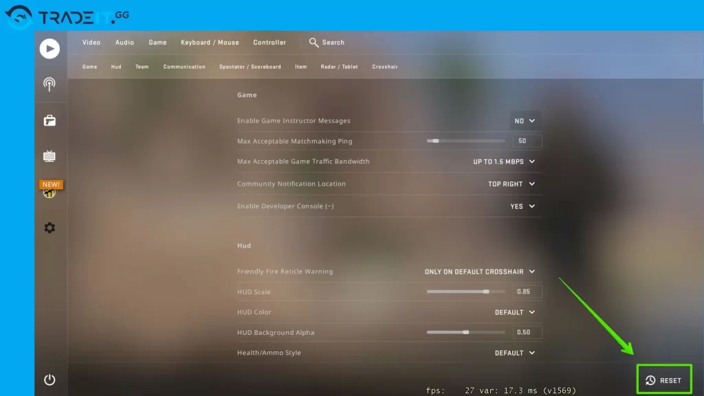 reset settings in cs2