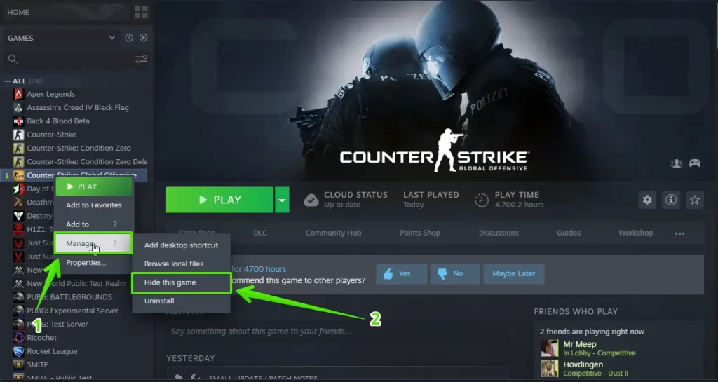 Reinstalling CS2 to fix 'vac unable to verify game session'