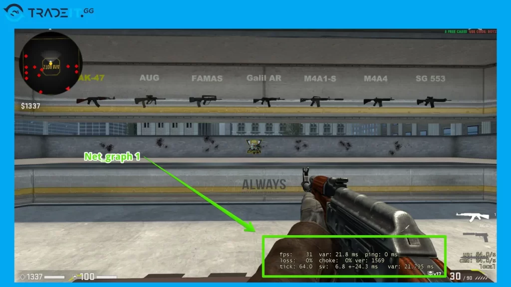 net_graph 1 command for showing fps and other information in cs2