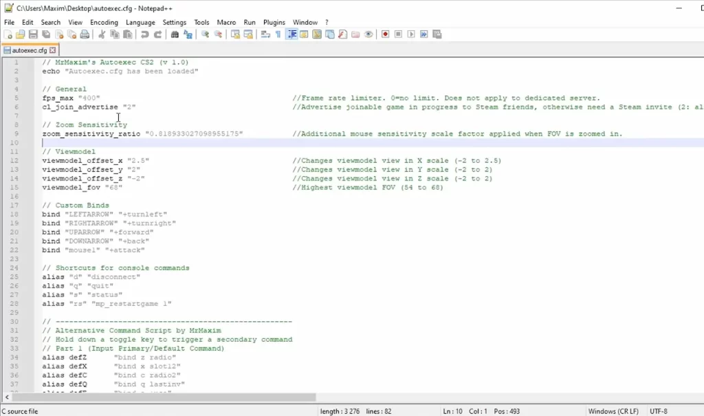 CS2 config file commands in the file