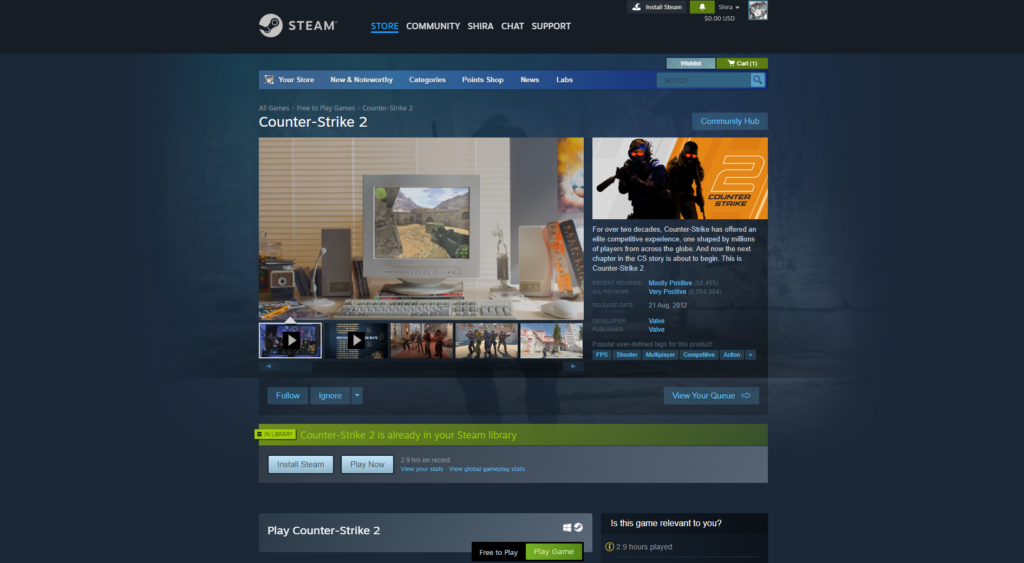 Finding Counter Strike 2 on Steam