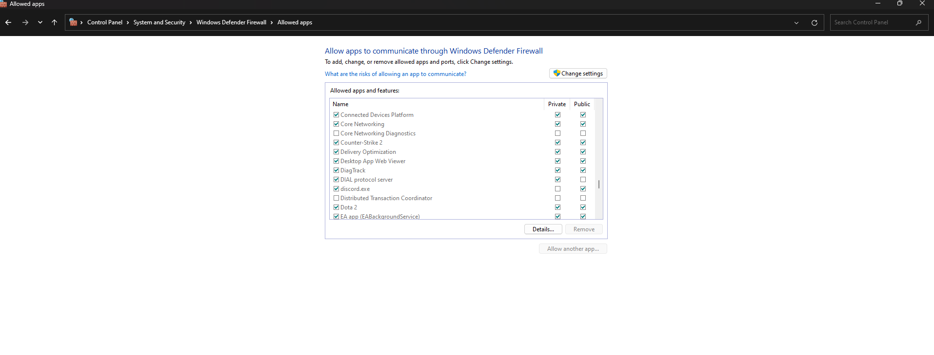 Firewall Settings CS2