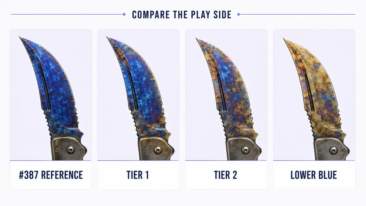 Karambit Blue Gem pattern tiers compared using play side