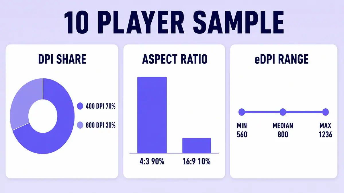 Most common DPI resolution and eDPI among the sampled CS2 pros