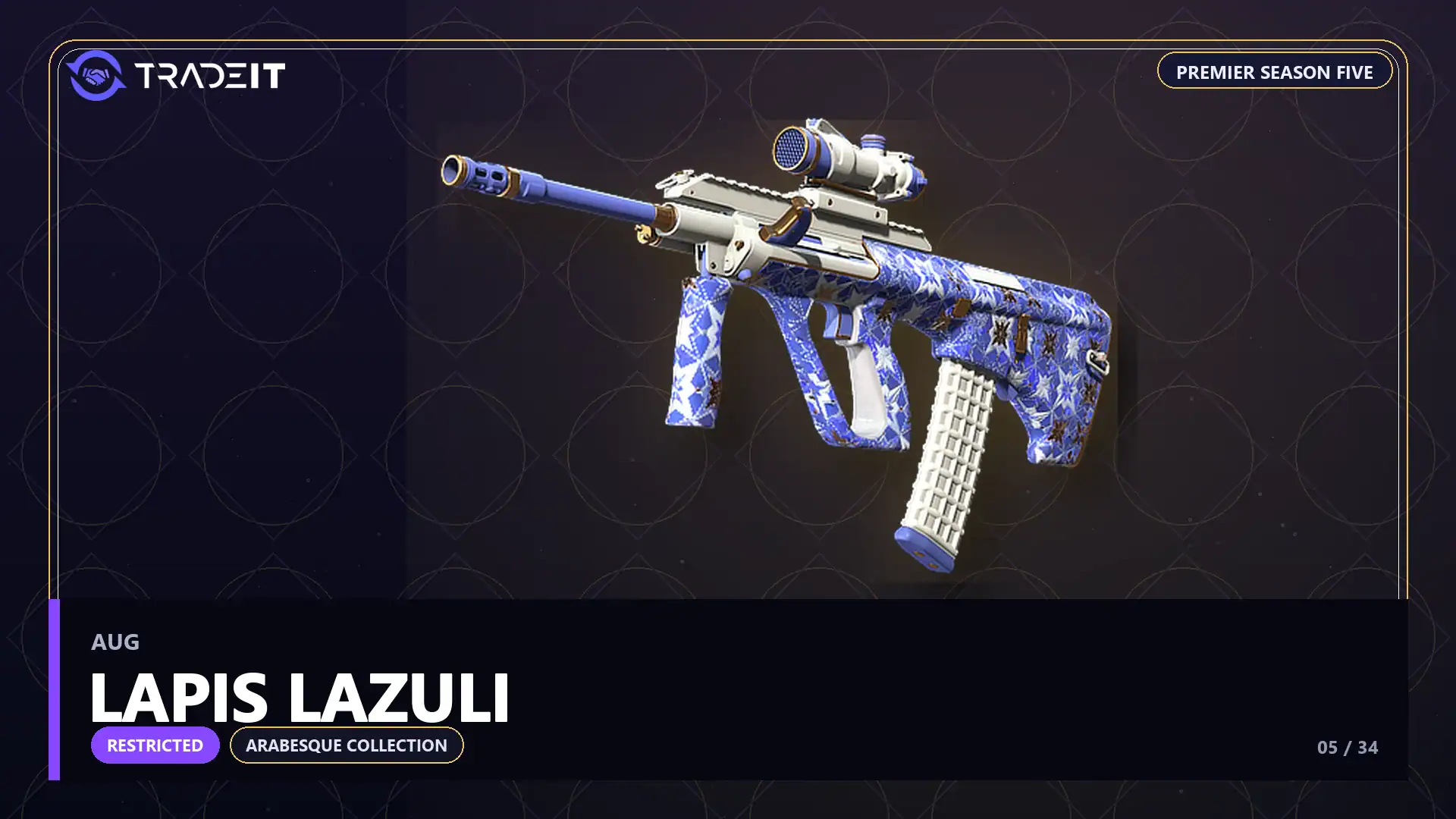 AUG | Lapis Lazuli, a Restricted skin from the CS2 Arabesque Collection