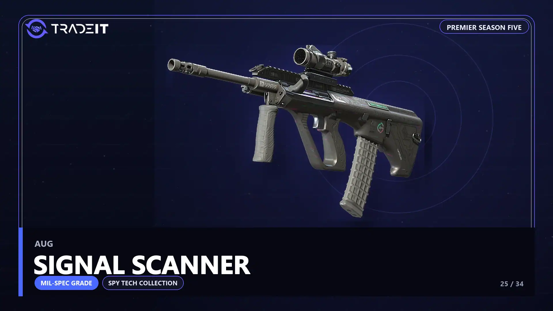 AUG | Signal Scanner, a Mil-Spec Grade skin from the CS2 Spy Tech Collection