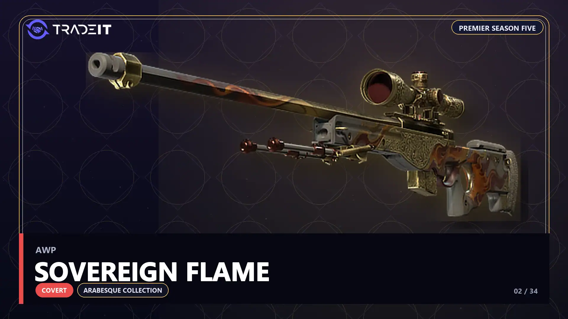 AWP | Sovereign Flame, a Covert skin from the CS2 Arabesque Collection