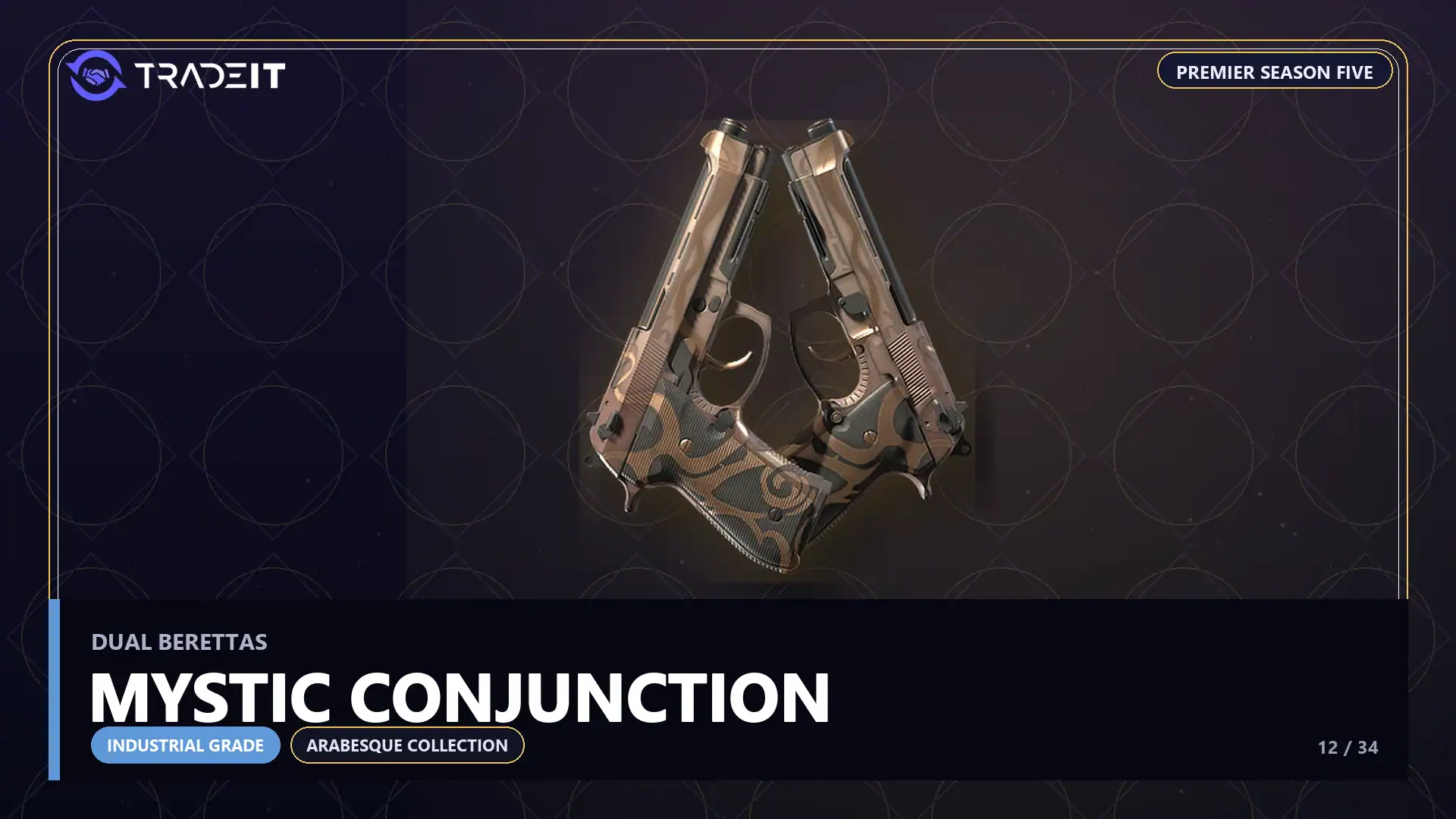 Dual Berettas | Mystic Conjunction, an Industrial Grade skin from the CS2 Arabesque Collection