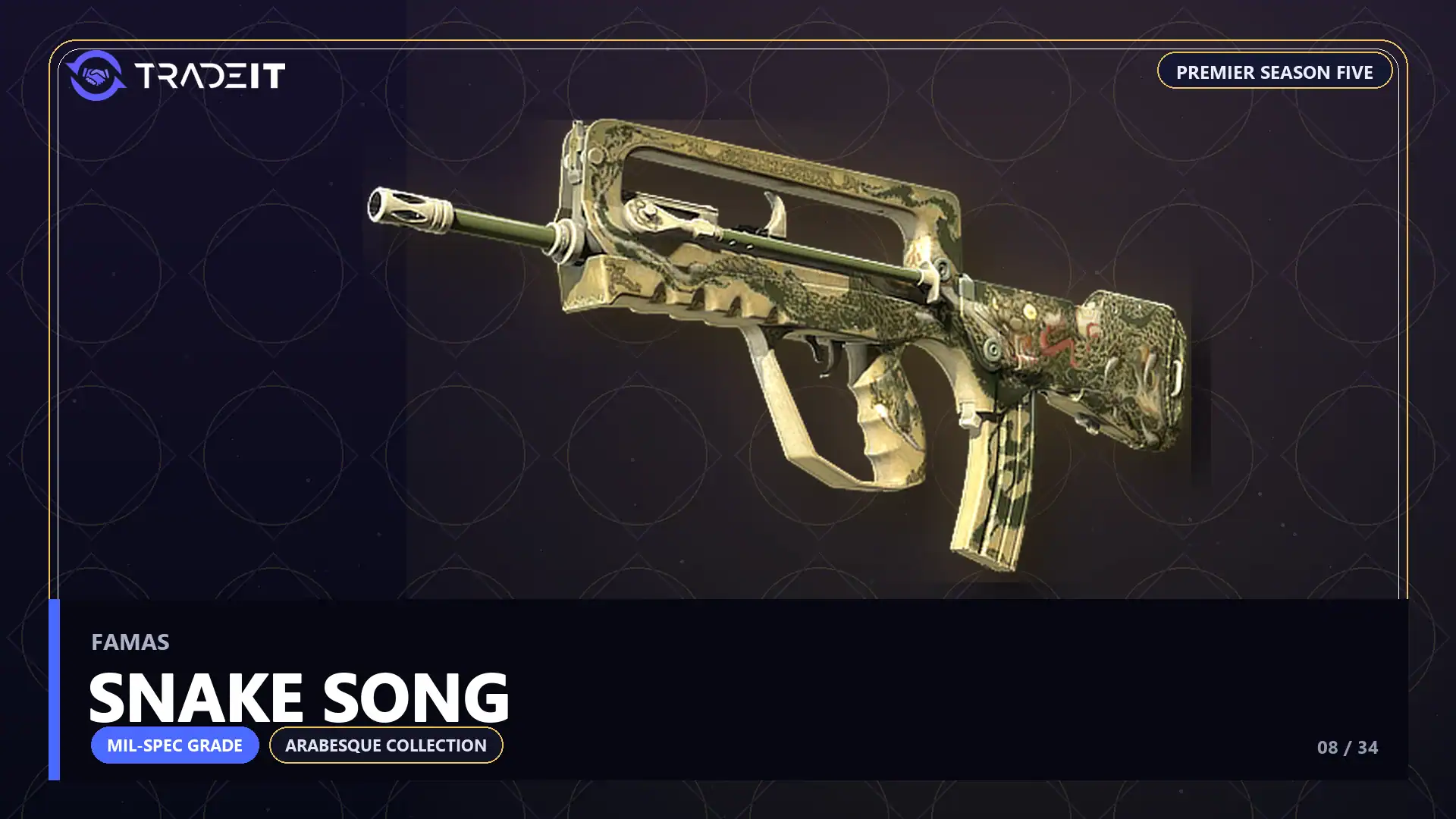 FAMAS | Snake Song, a Mil-Spec Grade skin from the CS2 Arabesque Collection