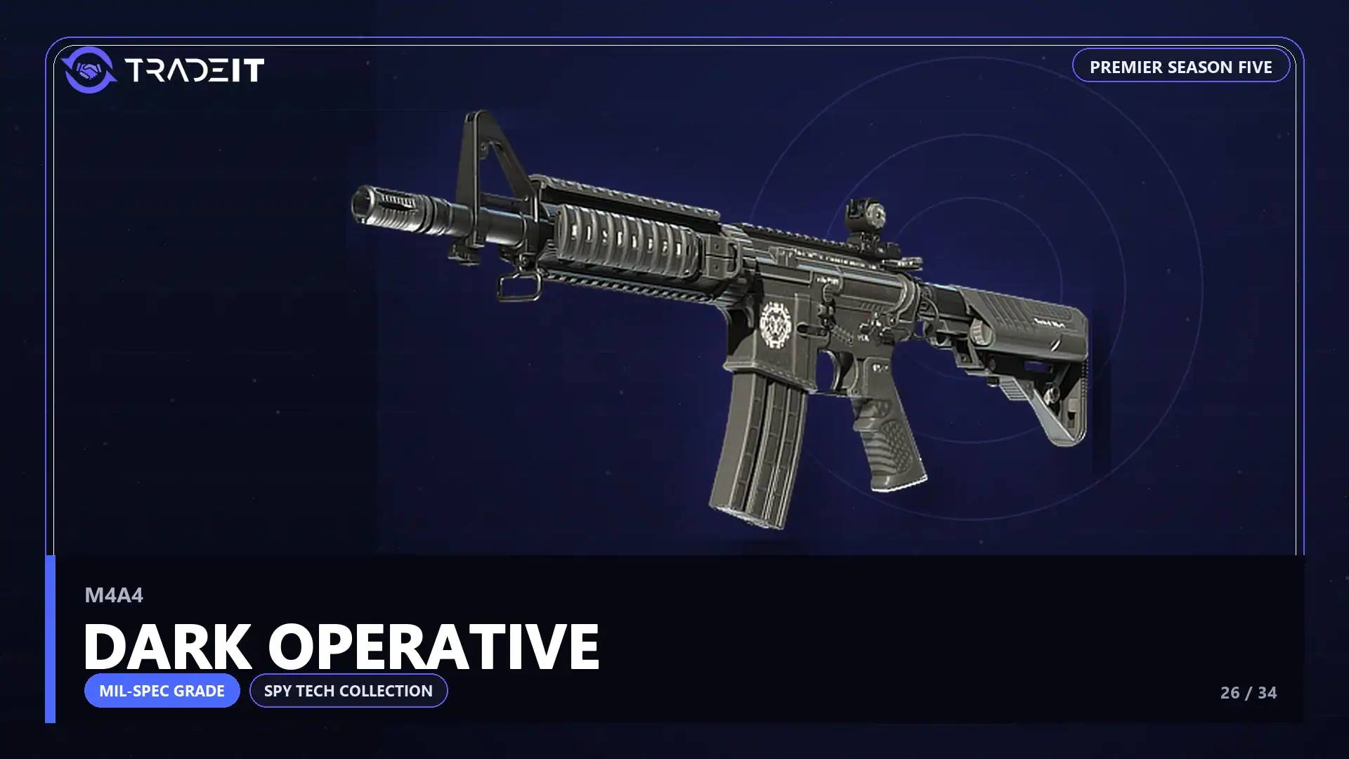 M4A4 | Dark Operative, a Mil-Spec Grade skin from the CS2 Spy Tech Collection