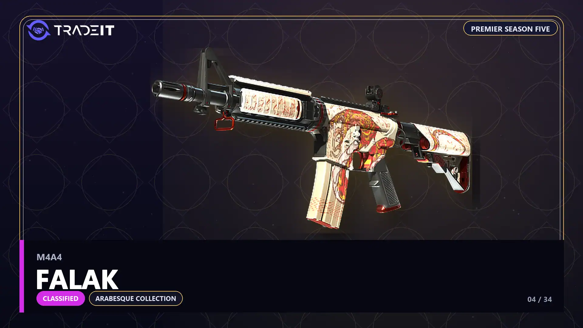 M4A4 | Falak, a Classified skin from the CS2 Arabesque Collection