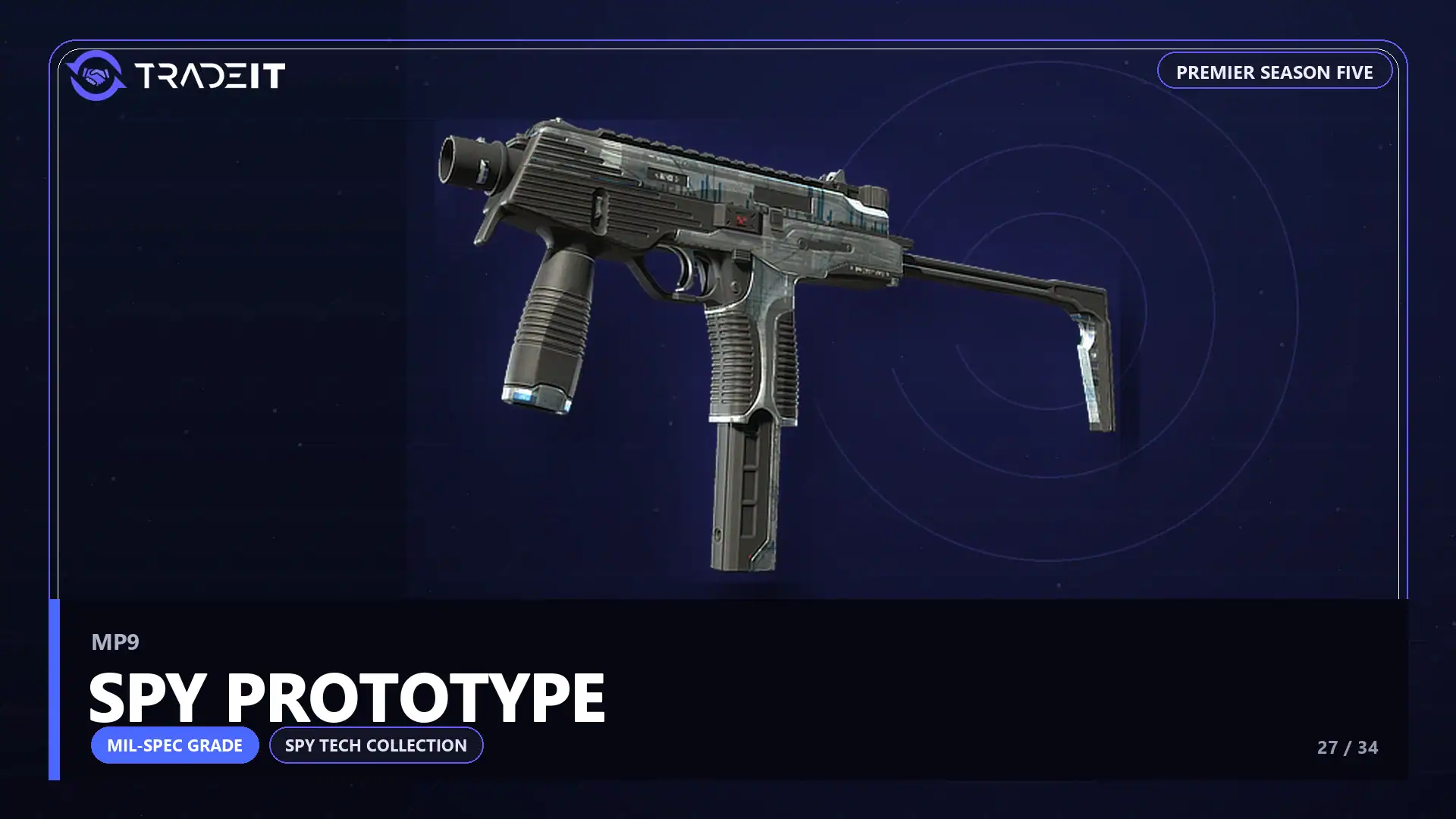 MP9 | Spy Prototype, a Mil-Spec Grade skin from the CS2 Spy Tech Collection