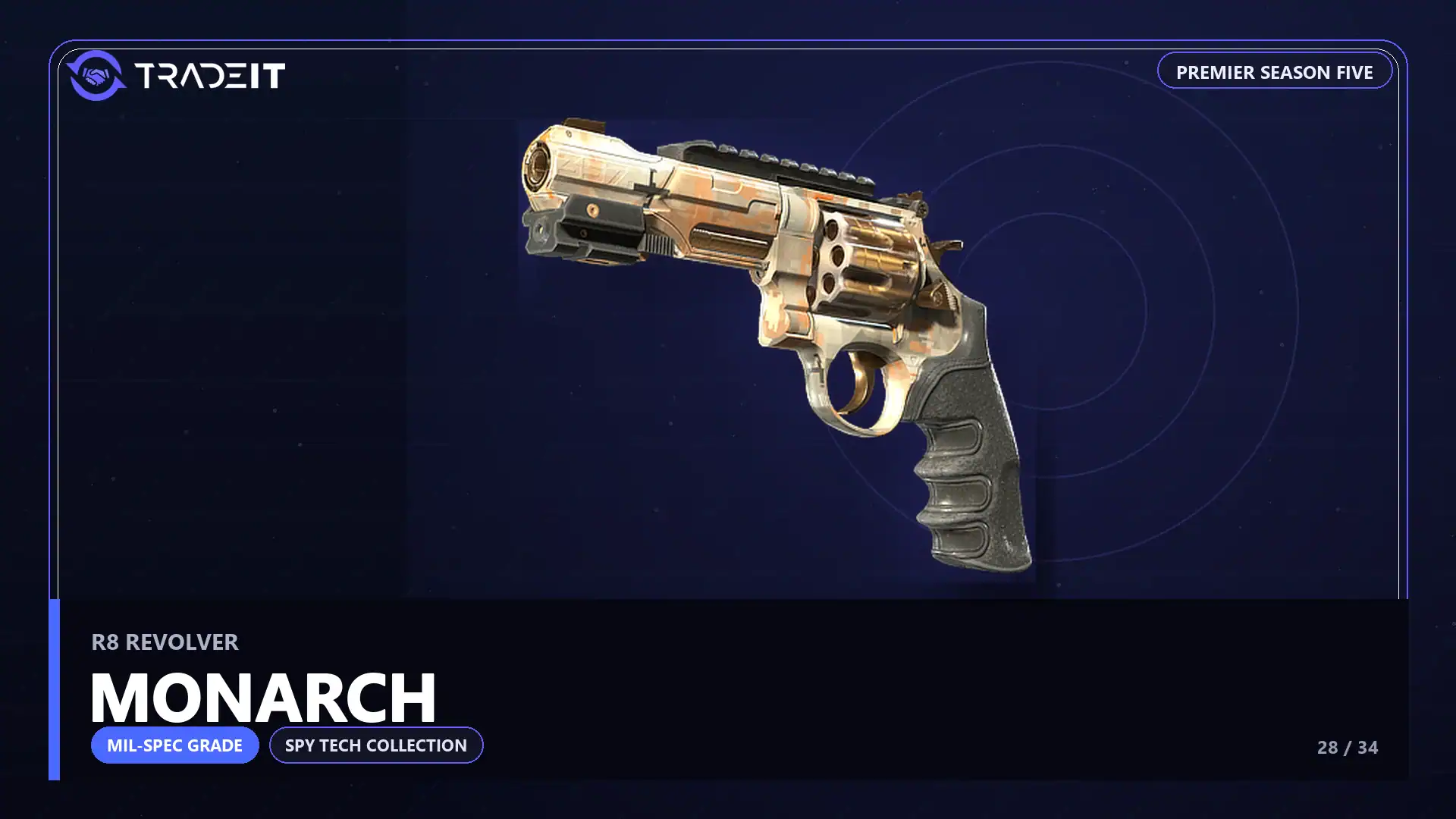 R8 Revolver | Monarch, a Mil-Spec Grade skin from the CS2 Spy Tech Collection