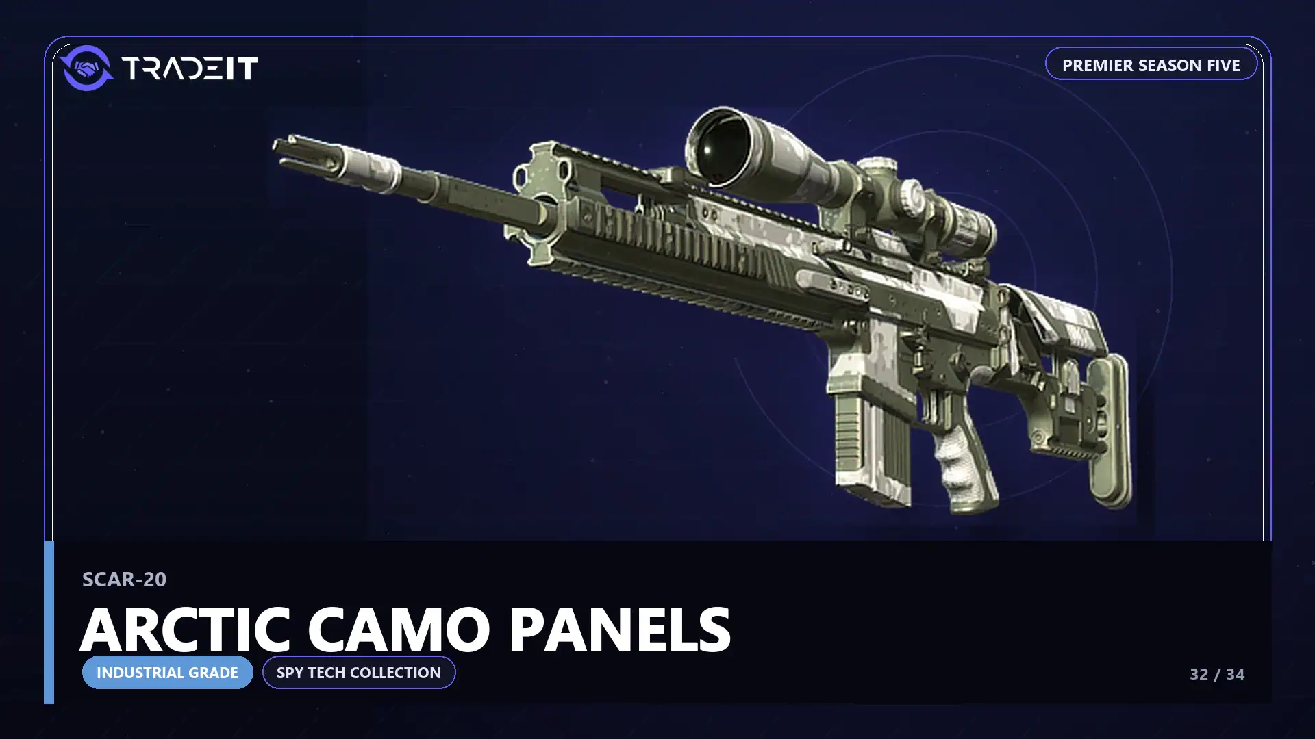 SCAR-20 | Arctic Camo Panels, an Industrial Grade skin from the CS2 Spy Tech Collection