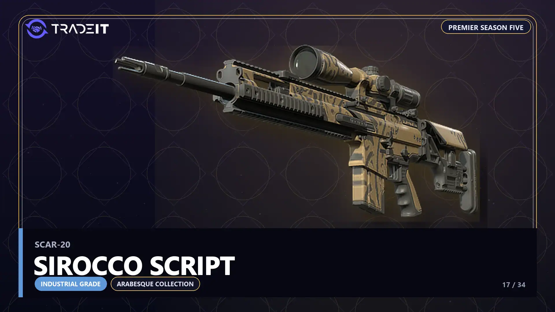 SCAR-20 | Sirocco Script, an Industrial Grade skin from the CS2 Arabesque Collection