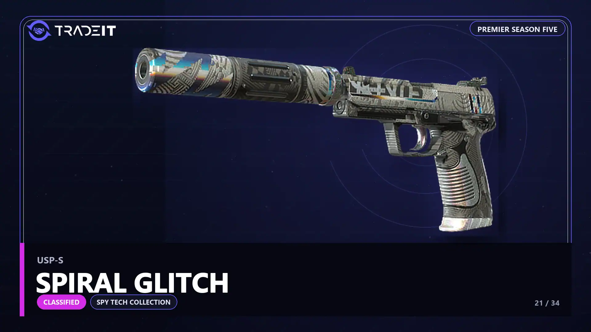 USP-S | Spiral Glitch, a Classified skin from the CS2 Spy Tech Collection
