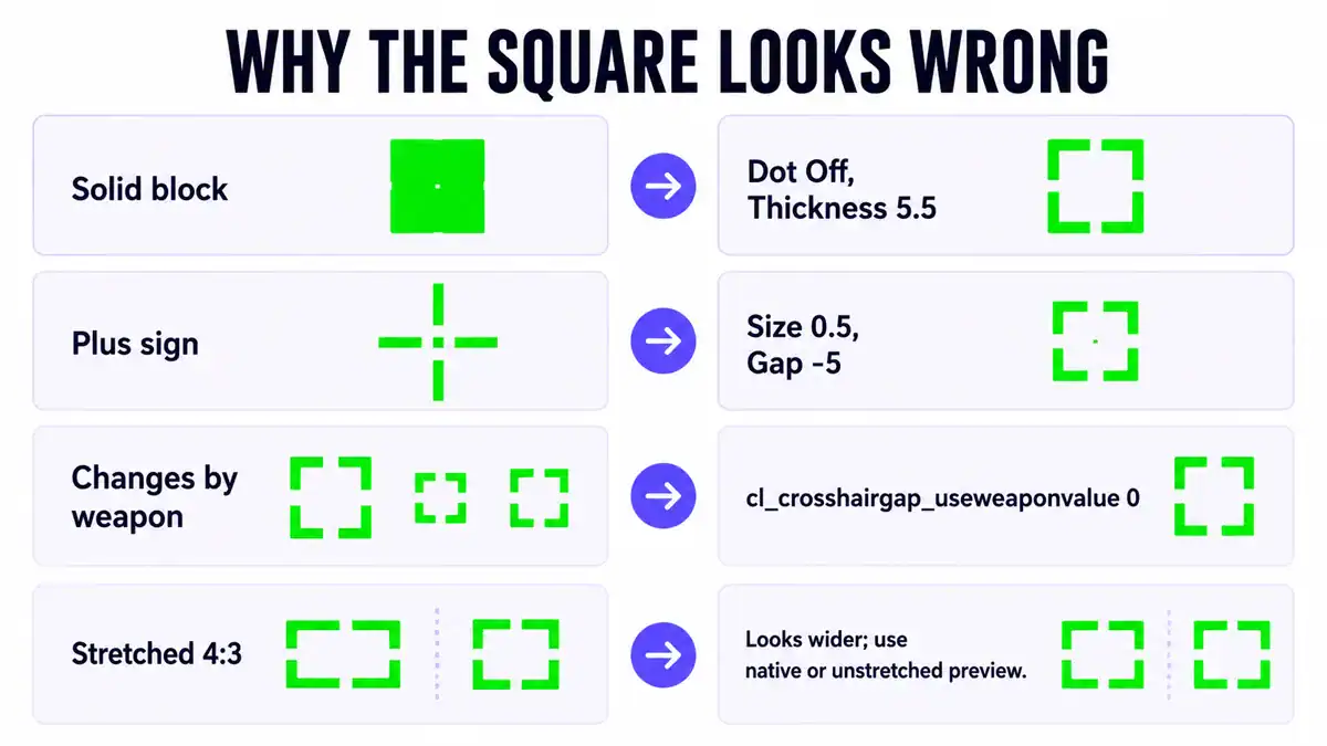 Square crosshair resolution behavior and fixes