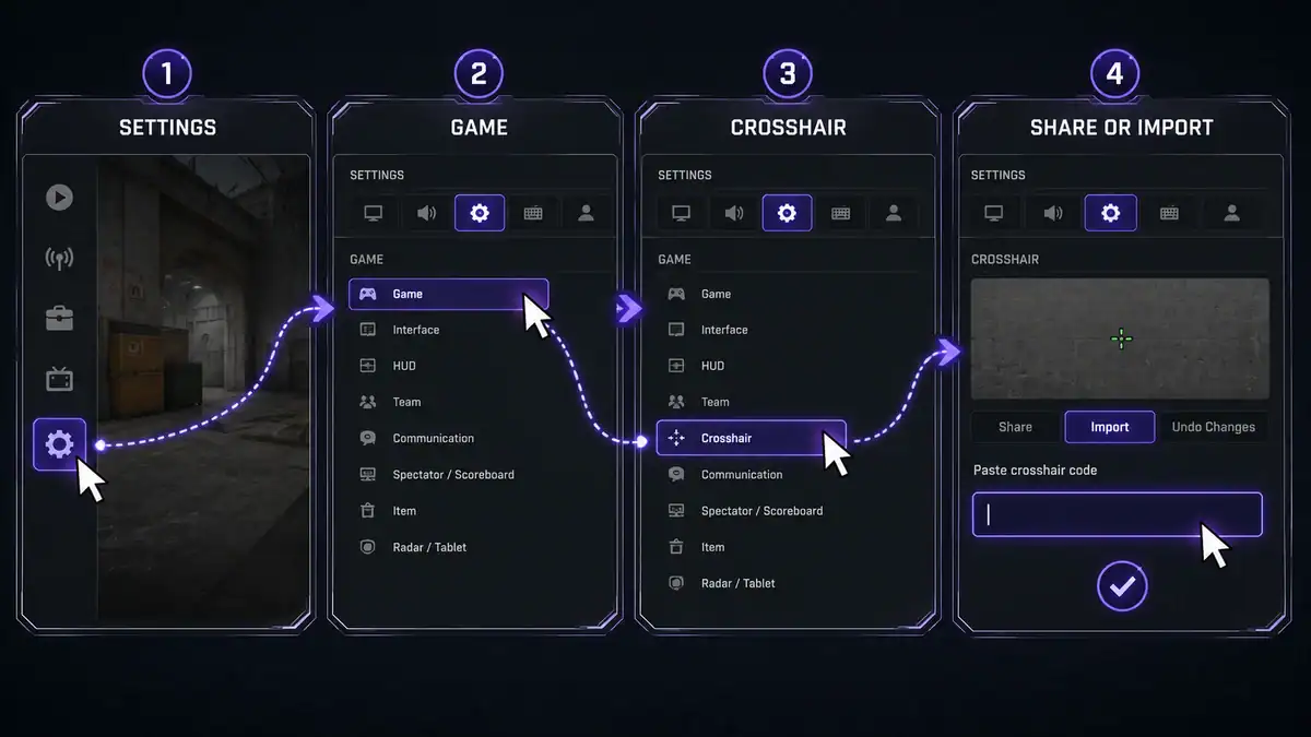 How to import a CS2 crosshair code via the settings menu