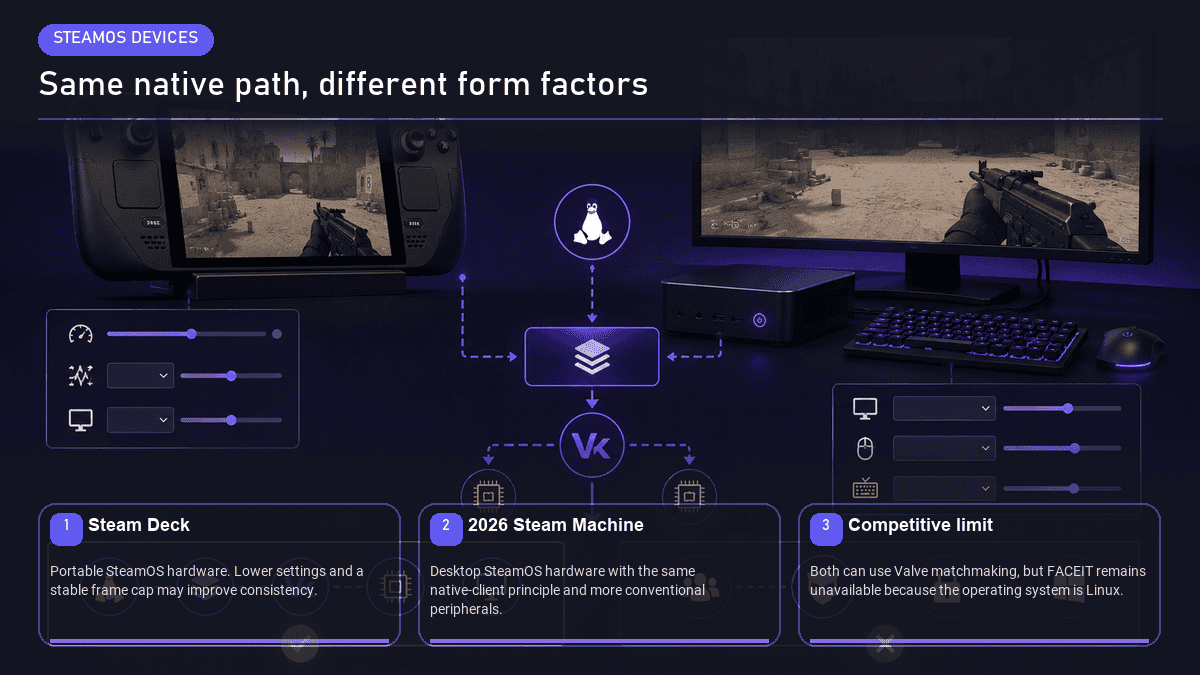 CS2 running natively on Steam Deck and the 2026 Steam Machine