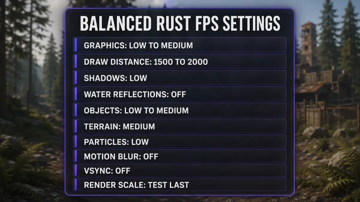 Rust in-game graphics menu with recommended 2026 values