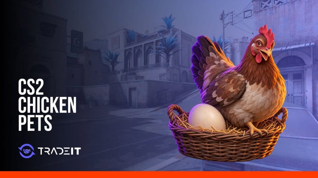 Tradeit cover art showing a chicken and egg for the CS2 pets guide