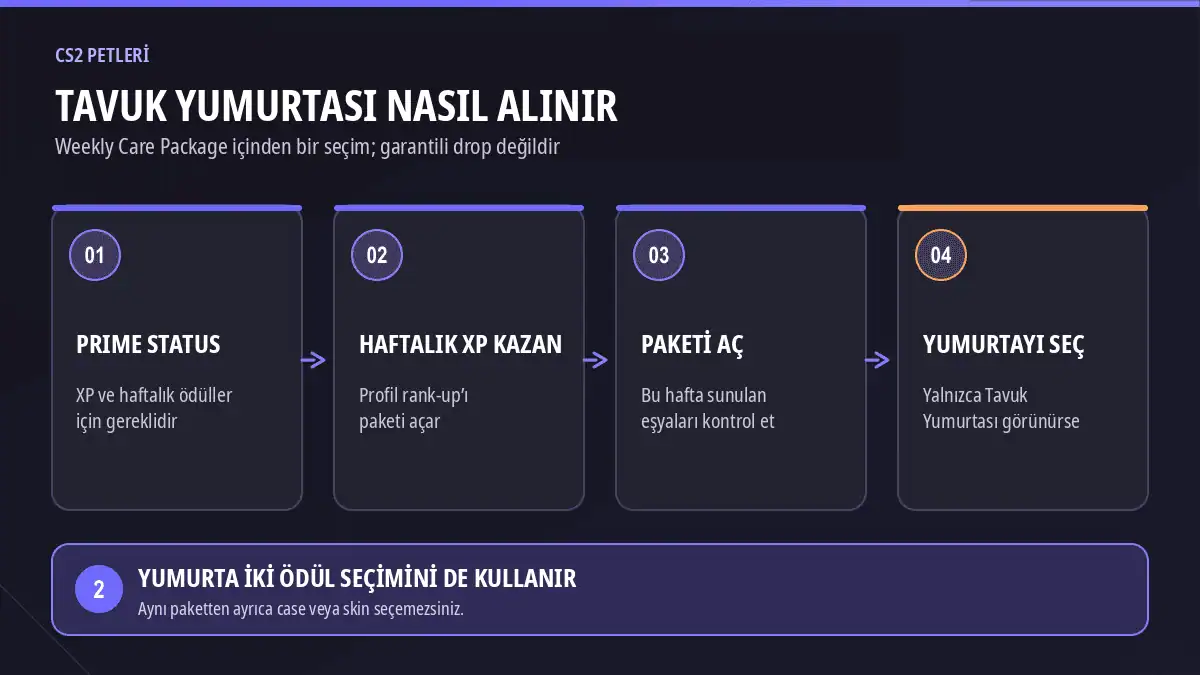Weekly Care Package içinden CS2 Tavuk Yumurtası almak için dört adım